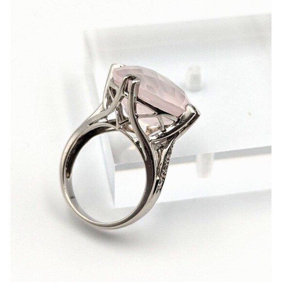 Sterling Silver 925 Checkerboard Cut Pink Chalcedony Clear Topaz Ring Sz 6 - Picture 16 of 16